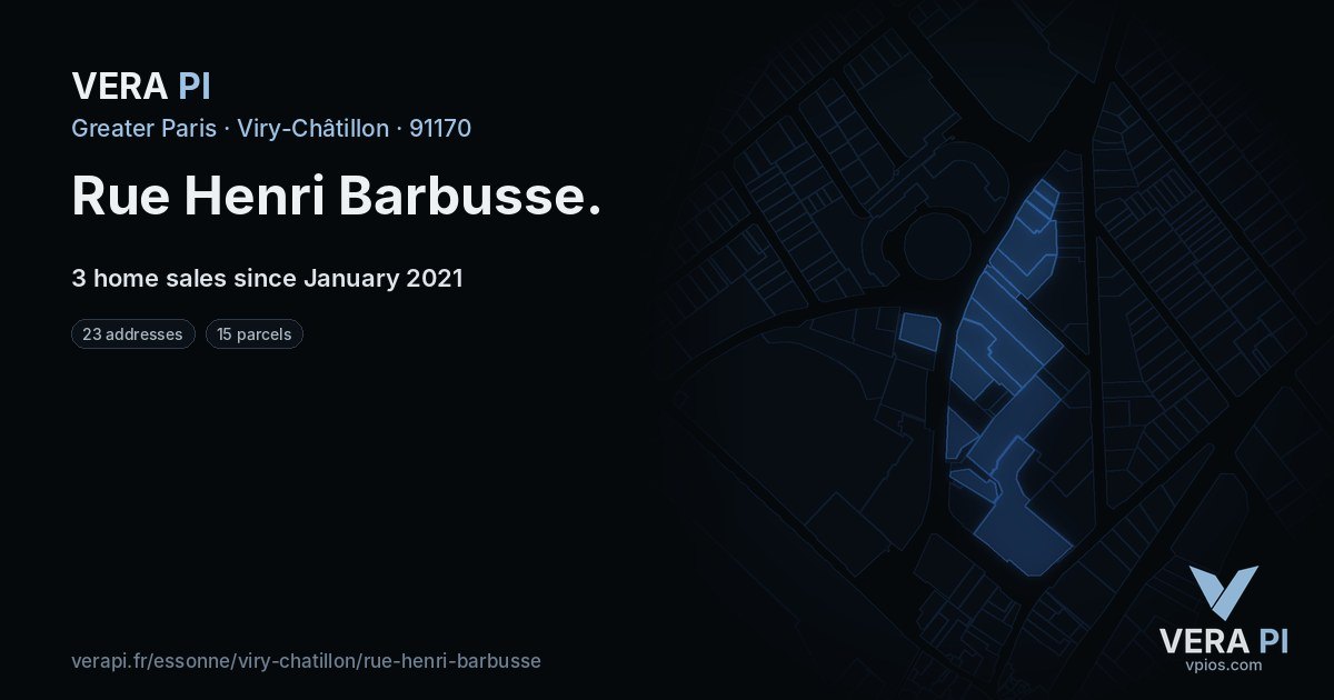 Rue Henri Barbusse, Viry-Châtillon at night – every parcel coloured by the prices around it, the street's own parcels lit