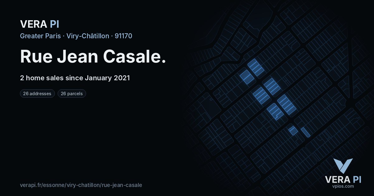 Rue Jean Casale, Viry-Châtillon at night – every parcel coloured by the prices around it, the street's own parcels lit
