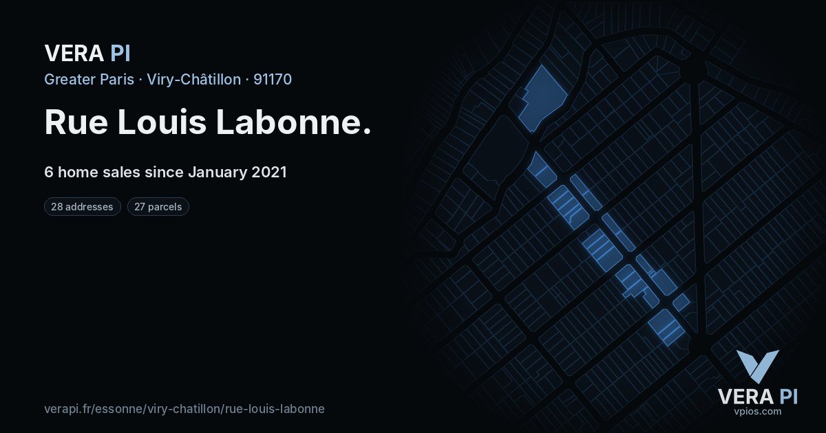 Rue Louis Labonne, Viry-Châtillon at night – every parcel coloured by the prices around it, the street's own parcels lit