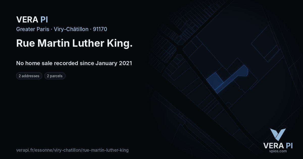 Rue Martin Luther King, Viry-Châtillon at night – every parcel coloured by the prices around it, the street's own parcels lit