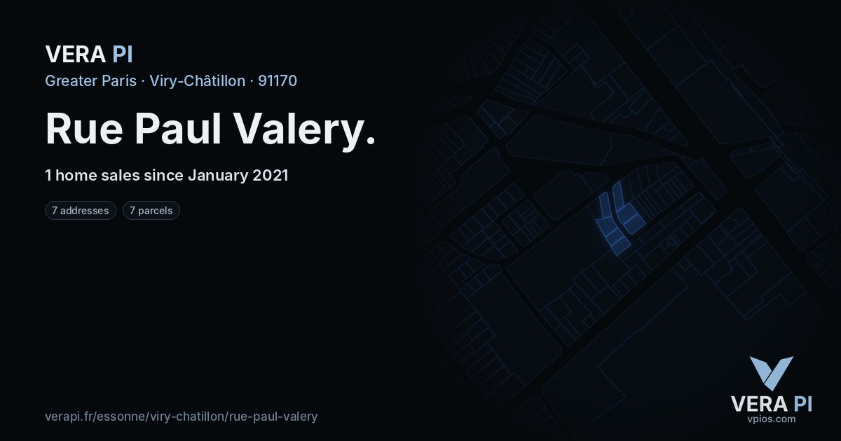 Rue Paul Valery, Viry-Châtillon at night – every parcel coloured by the prices around it, the street's own parcels lit
