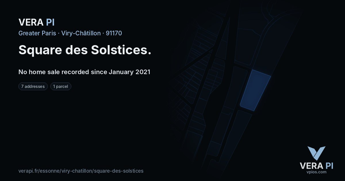 Square des Solstices, Viry-Châtillon at night – every parcel coloured by the prices around it, the street's own parcels lit