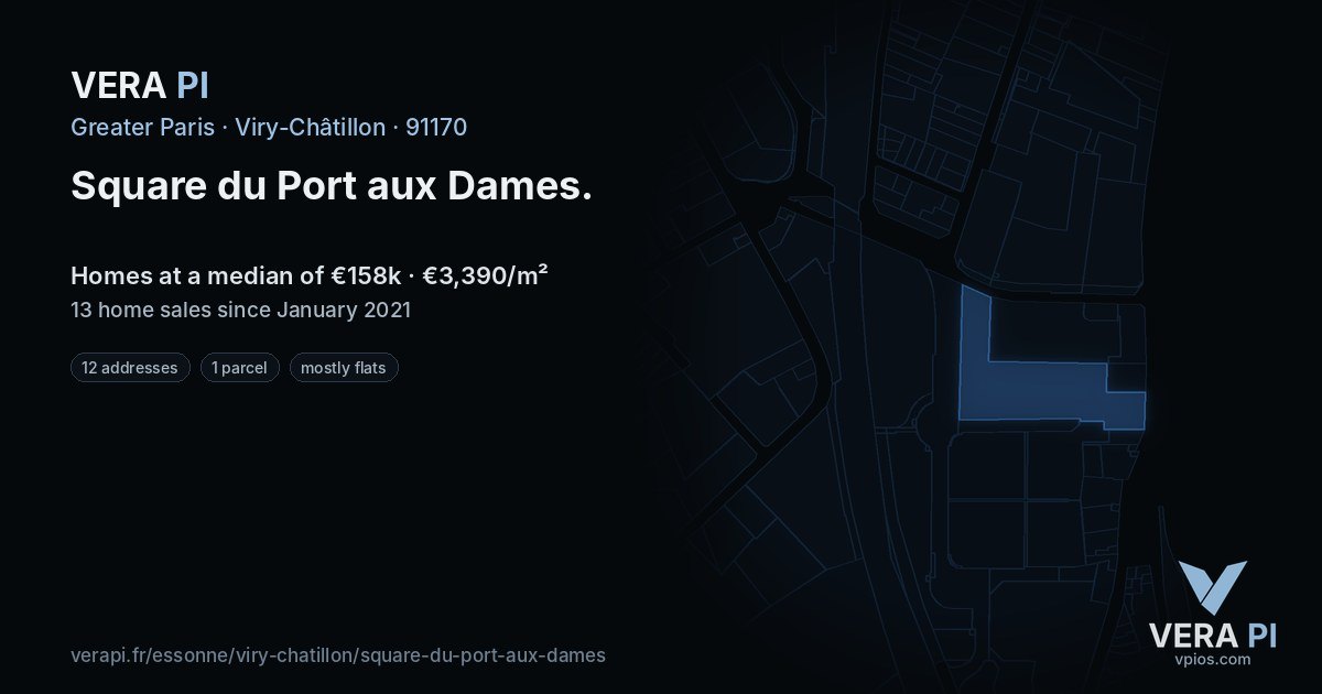 Square du Port aux Dames, Viry-Châtillon at night – every parcel coloured by the prices around it, the street's own parcels lit