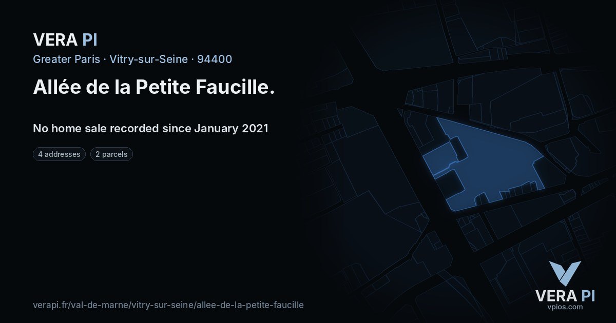 Allée de la Petite Faucille, Vitry-sur-Seine at night – every parcel coloured by the prices around it, the street's own parcels lit