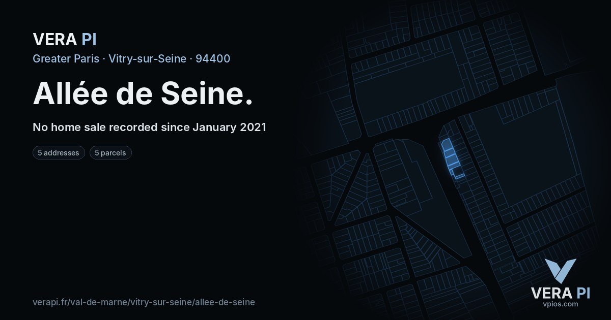 Allée de Seine, Vitry-sur-Seine at night – every parcel coloured by the prices around it, the street's own parcels lit