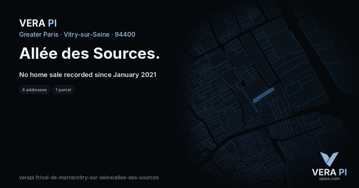 Allée des Sources, Vitry-sur-Seine at night – every parcel coloured by the prices around it, the street's own parcels lit