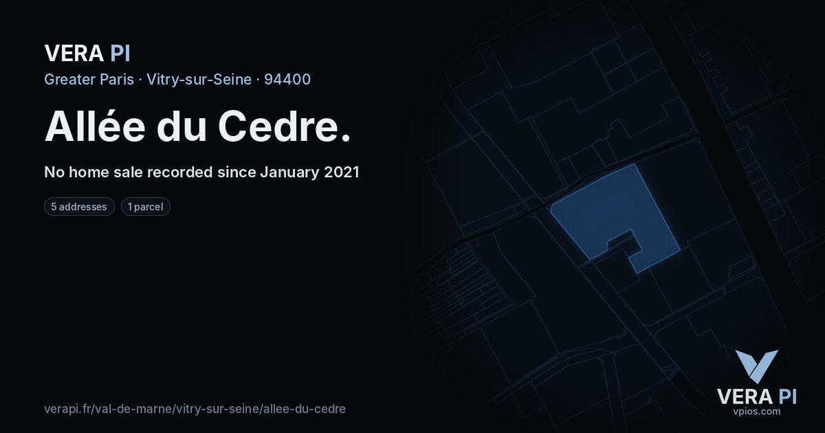 Allée du Cedre, Vitry-sur-Seine at night – every parcel coloured by the prices around it, the street's own parcels lit
