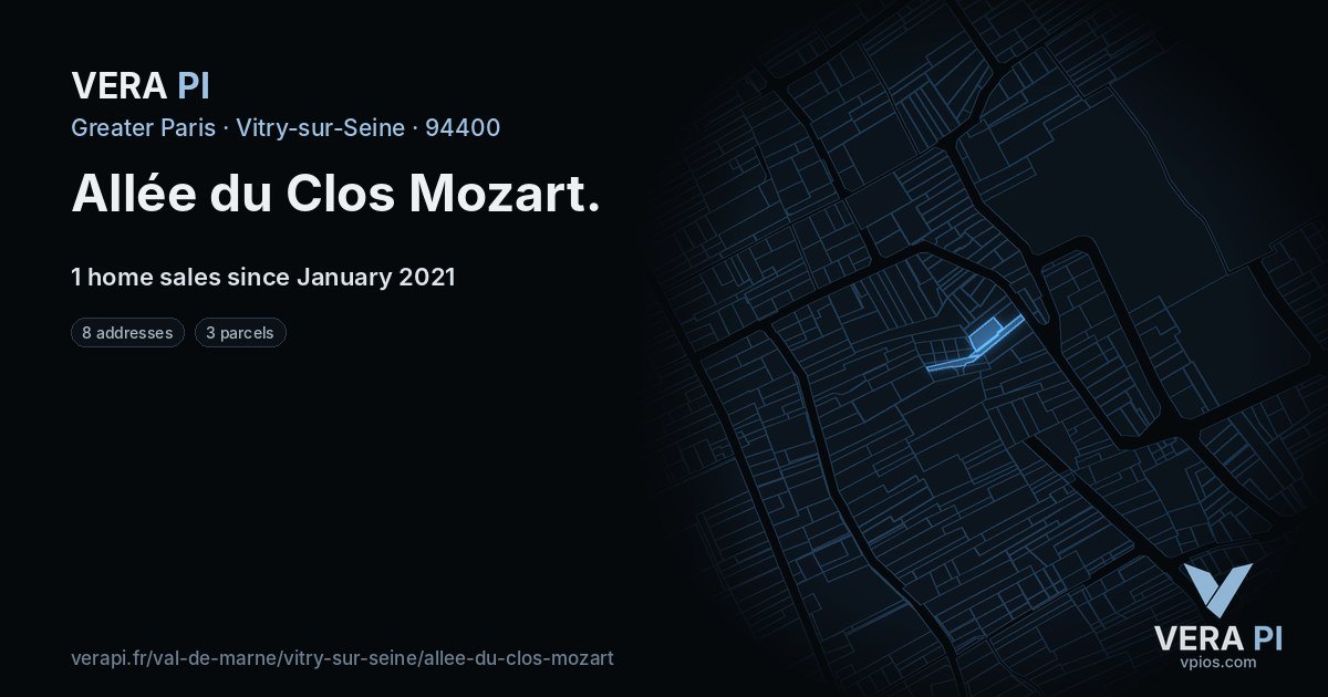 Allée du Clos Mozart, Vitry-sur-Seine at night – every parcel coloured by the prices around it, the street's own parcels lit