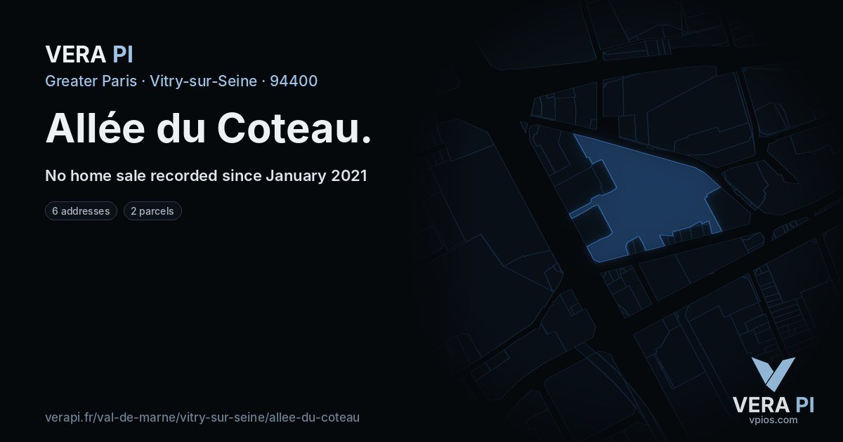 Allée du Coteau, Vitry-sur-Seine at night – every parcel coloured by the prices around it, the street's own parcels lit