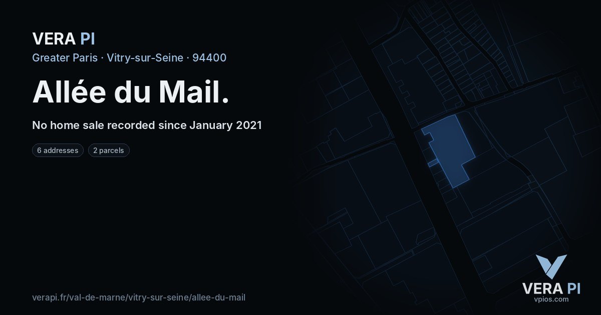 Allée du Mail, Vitry-sur-Seine at night – every parcel coloured by the prices around it, the street's own parcels lit