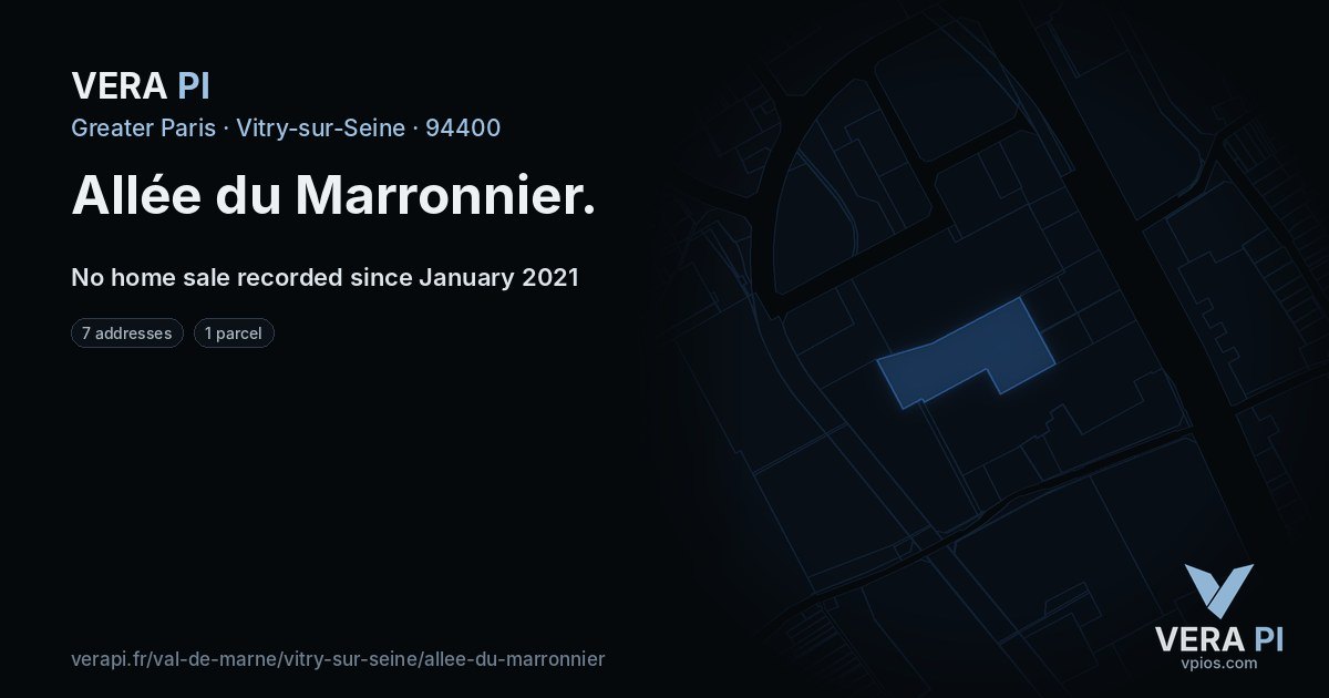Allée du Marronnier, Vitry-sur-Seine at night – every parcel coloured by the prices around it, the street's own parcels lit