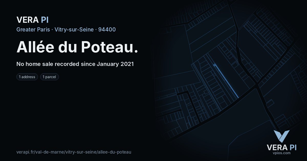 Allée du Poteau, Vitry-sur-Seine at night – every parcel coloured by the prices around it, the street's own parcels lit