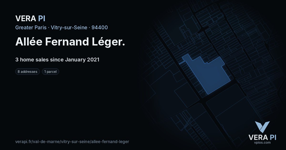 Allée Fernand Léger, Vitry-sur-Seine at night – every parcel coloured by the prices around it, the street's own parcels lit