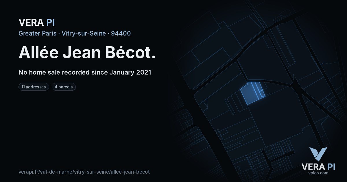 Allée Jean Bécot, Vitry-sur-Seine at night – every parcel coloured by the prices around it, the street's own parcels lit