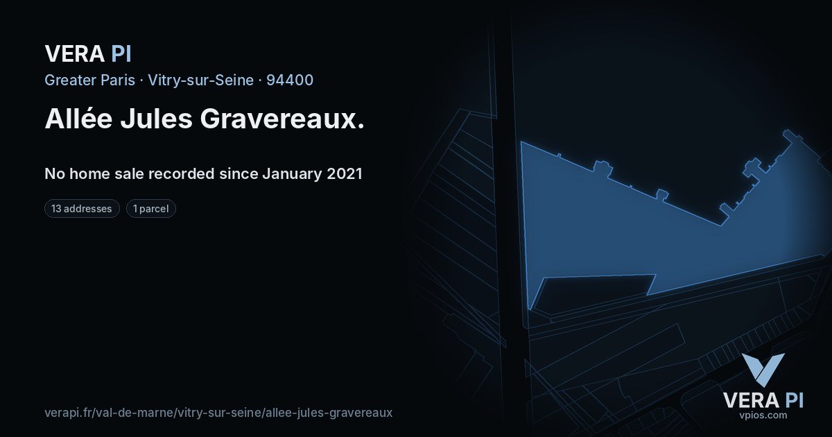 Allée Jules Gravereaux, Vitry-sur-Seine at night – every parcel coloured by the prices around it, the street's own parcels lit