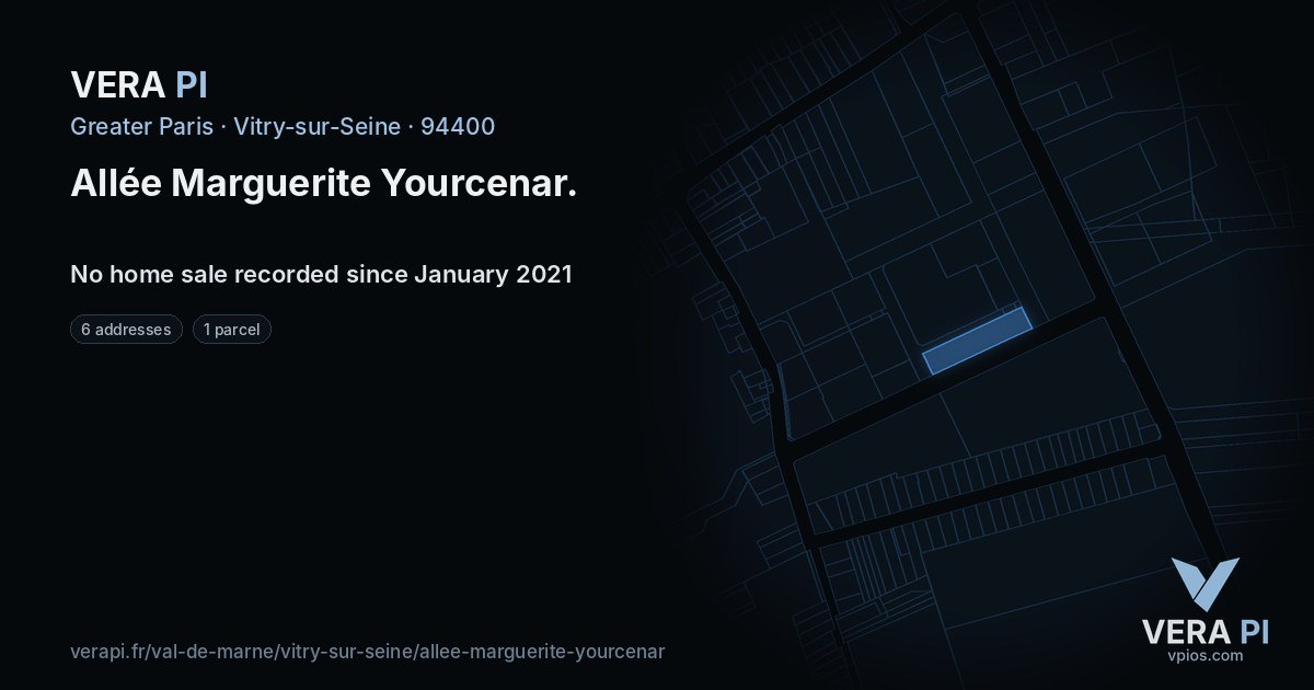 Allée Marguerite Yourcenar, Vitry-sur-Seine at night – every parcel coloured by the prices around it, the street's own parcels lit