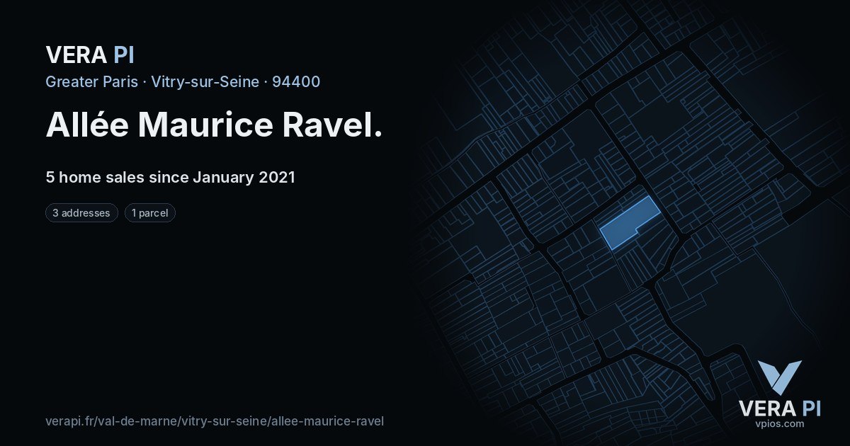 Allée Maurice Ravel, Vitry-sur-Seine at night – every parcel coloured by the prices around it, the street's own parcels lit