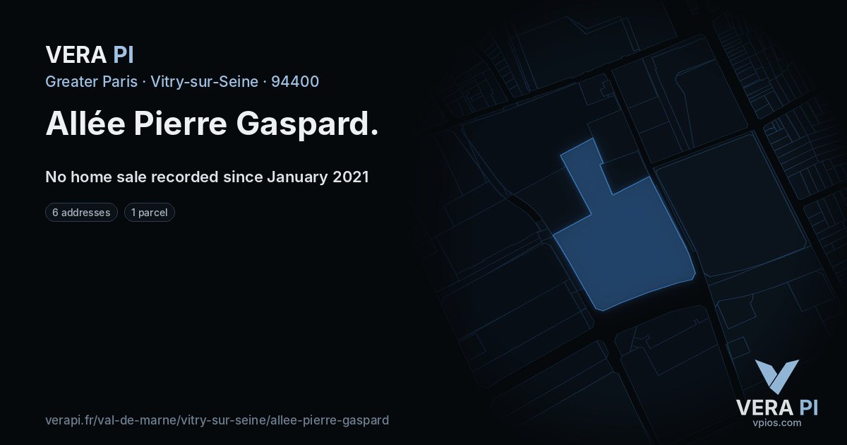 Allée Pierre Gaspard, Vitry-sur-Seine at night – every parcel coloured by the prices around it, the street's own parcels lit