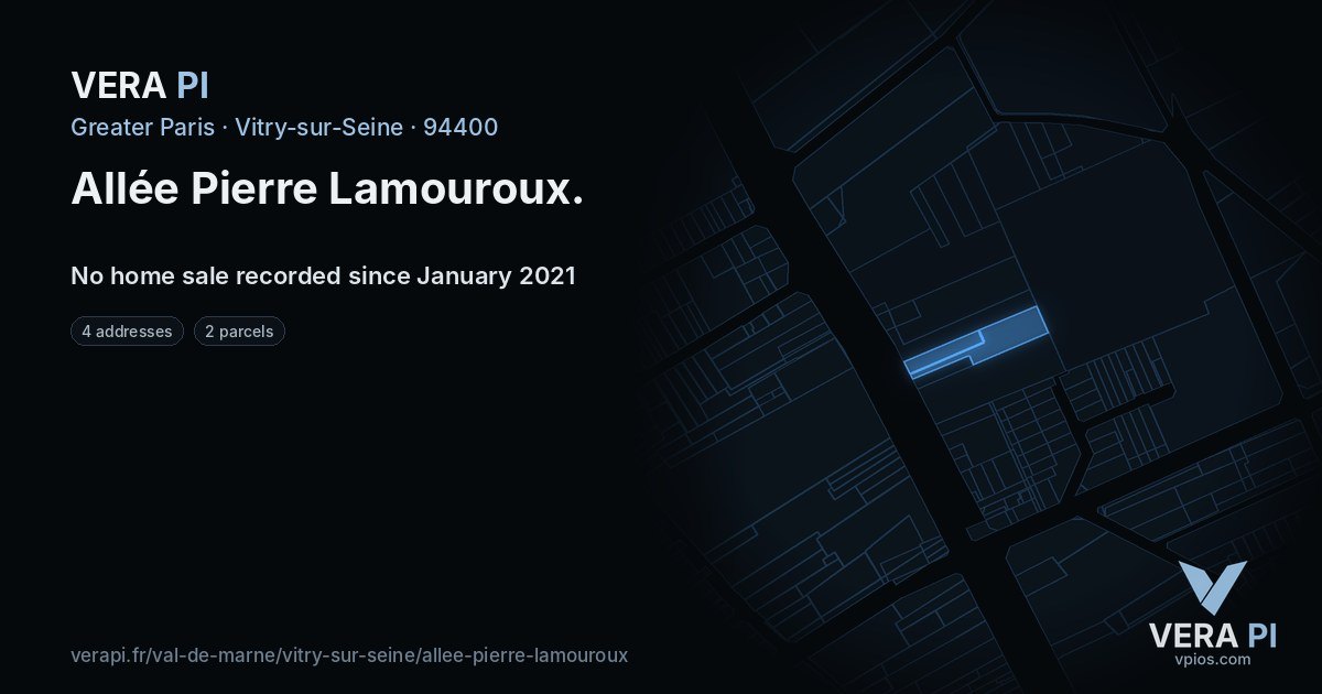 Allée Pierre Lamouroux, Vitry-sur-Seine at night – every parcel coloured by the prices around it, the street's own parcels lit