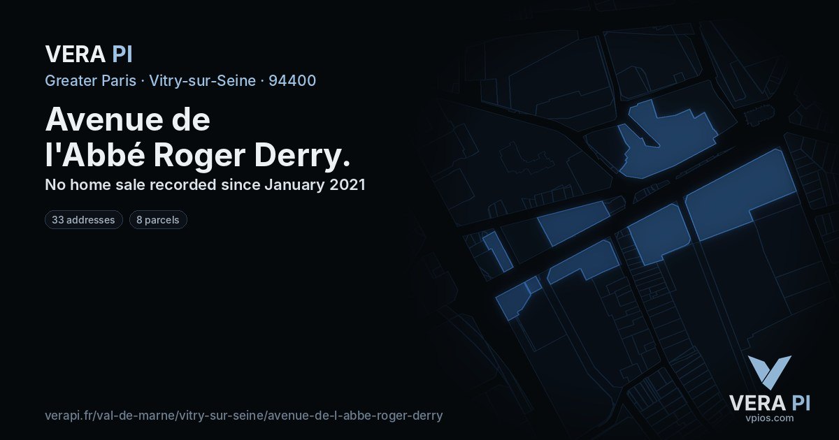 Avenue de l'Abbé Roger Derry, Vitry-sur-Seine at night – every parcel coloured by the prices around it, the street's own parcels lit