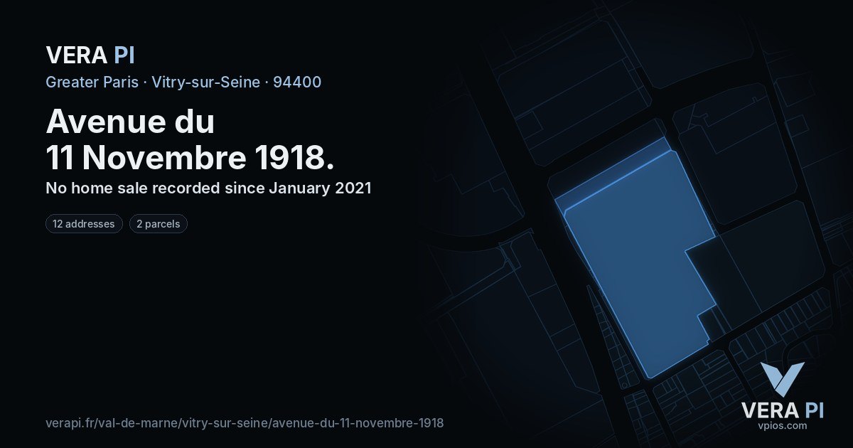 Avenue du 11 Novembre 1918, Vitry-sur-Seine at night – every parcel coloured by the prices around it, the street's own parcels lit