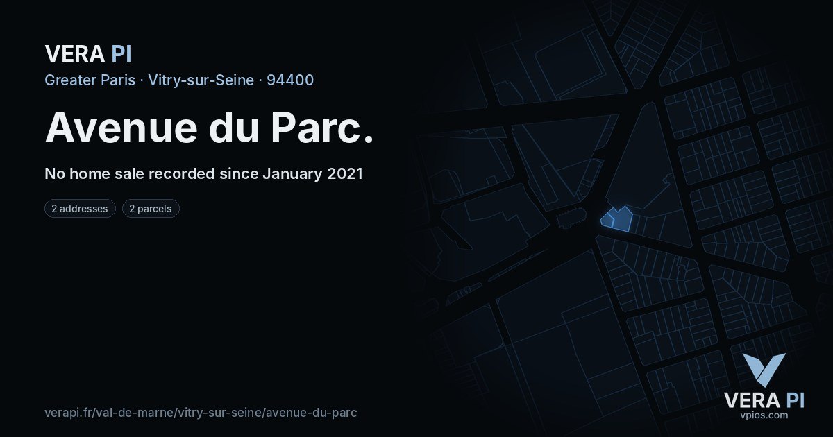 Avenue du Parc, Vitry-sur-Seine at night – every parcel coloured by the prices around it, the street's own parcels lit