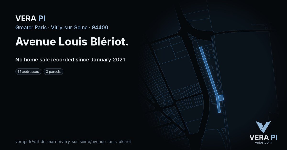 Avenue Louis Blériot, Vitry-sur-Seine at night – every parcel coloured by the prices around it, the street's own parcels lit