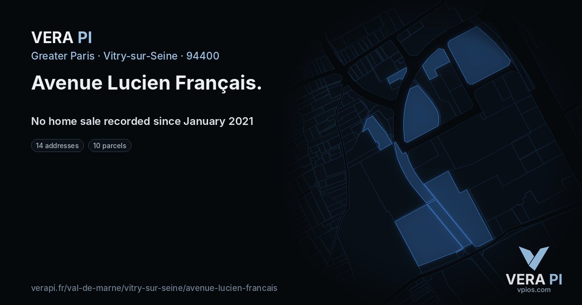 Avenue Lucien Français, Vitry-sur-Seine at night – every parcel coloured by the prices around it, the street's own parcels lit
