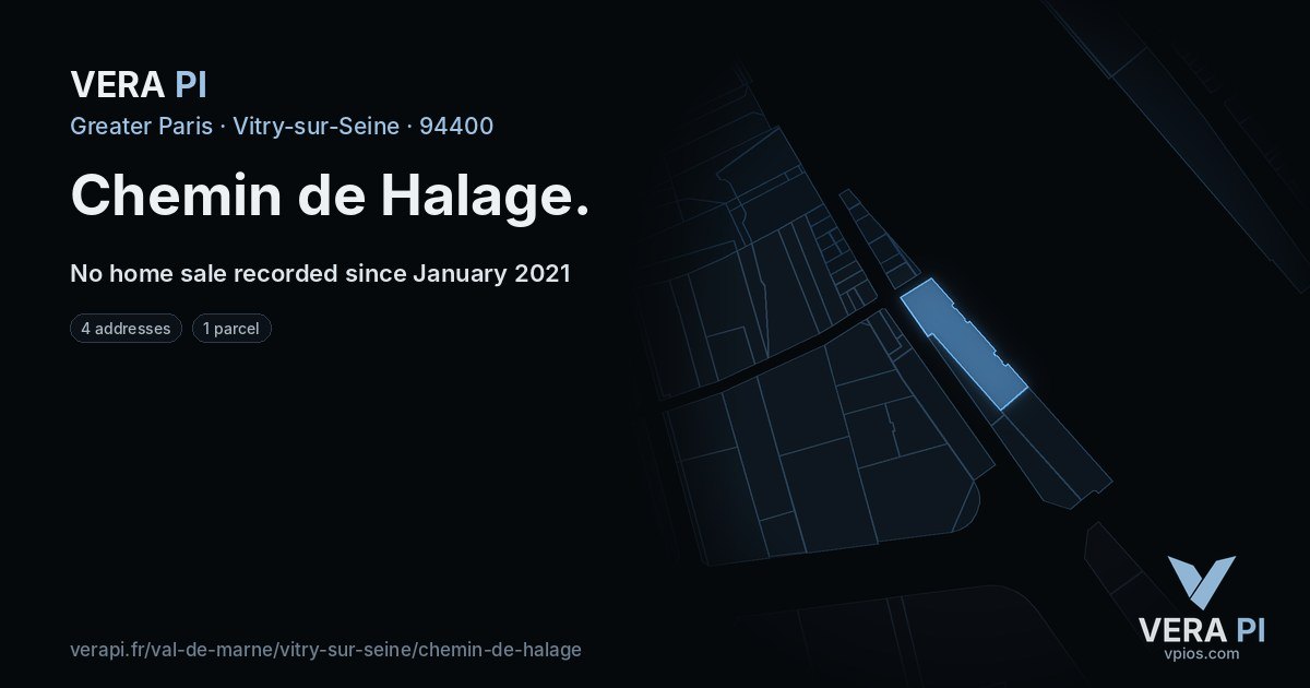 Chemin de Halage, Vitry-sur-Seine at night – every parcel coloured by the prices around it, the street's own parcels lit