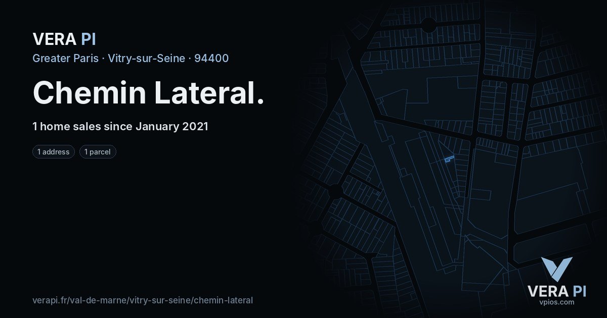 Chemin Lateral, Vitry-sur-Seine at night – every parcel coloured by the prices around it, the street's own parcels lit