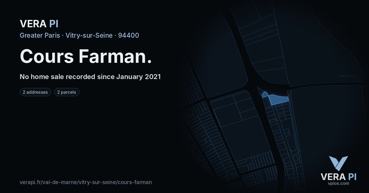 Cours Farman, Vitry-sur-Seine at night – every parcel coloured by the prices around it, the street's own parcels lit