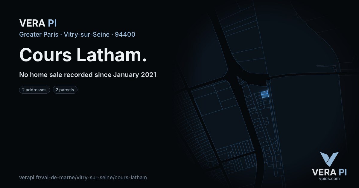 Cours Latham, Vitry-sur-Seine at night – every parcel coloured by the prices around it, the street's own parcels lit