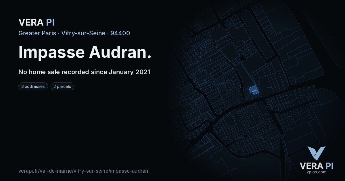 Impasse Audran, Vitry-sur-Seine at night – every parcel coloured by the prices around it, the street's own parcels lit