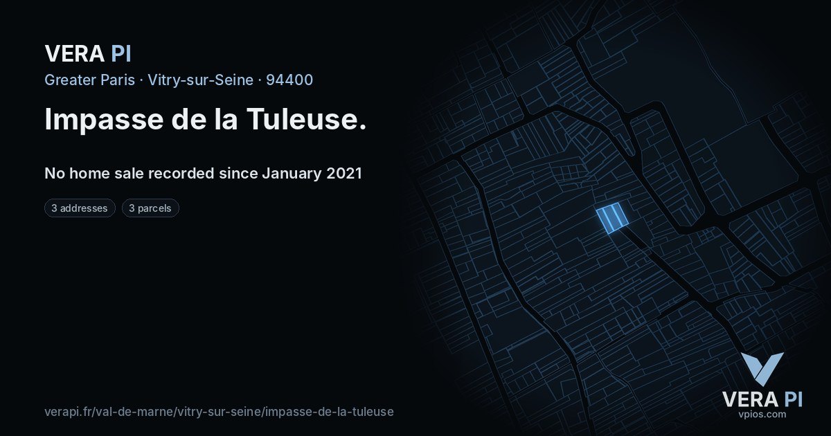 Impasse de la Tuleuse, Vitry-sur-Seine at night – every parcel coloured by the prices around it, the street's own parcels lit