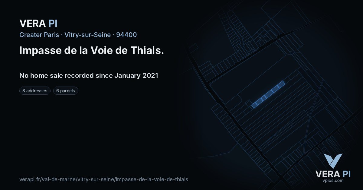 Impasse de la Voie de Thiais, Vitry-sur-Seine at night – every parcel coloured by the prices around it, the street's own parcels lit