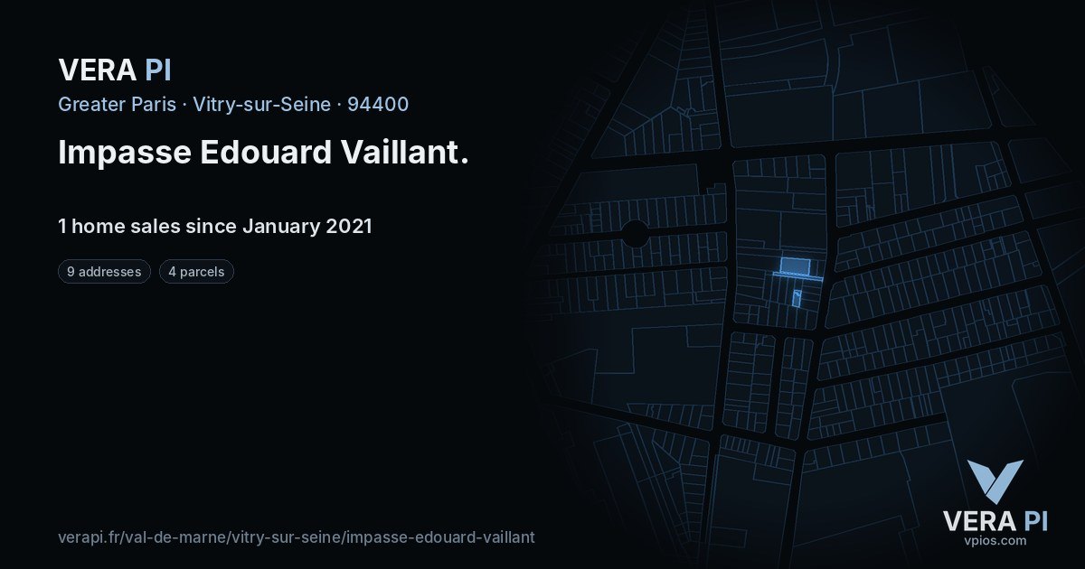 Impasse Edouard Vaillant, Vitry-sur-Seine at night – every parcel coloured by the prices around it, the street's own parcels lit