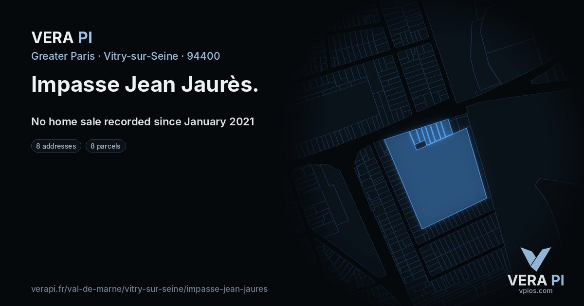 Impasse Jean Jaurès, Vitry-sur-Seine at night – every parcel coloured by the prices around it, the street's own parcels lit