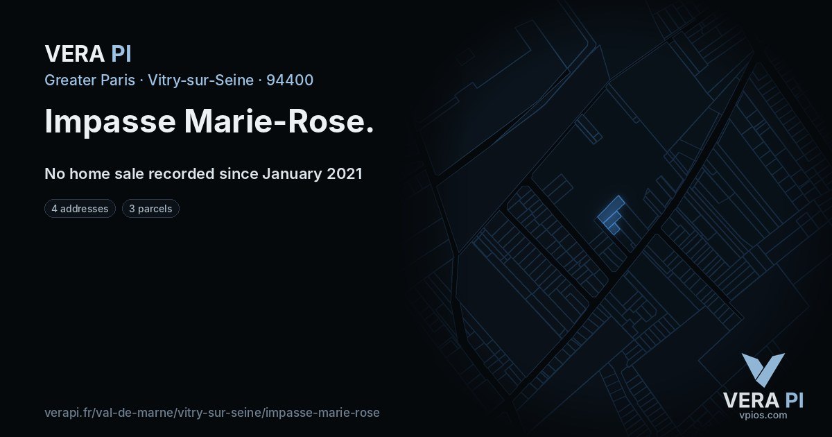 Impasse Marie-Rose, Vitry-sur-Seine at night – every parcel coloured by the prices around it, the street's own parcels lit