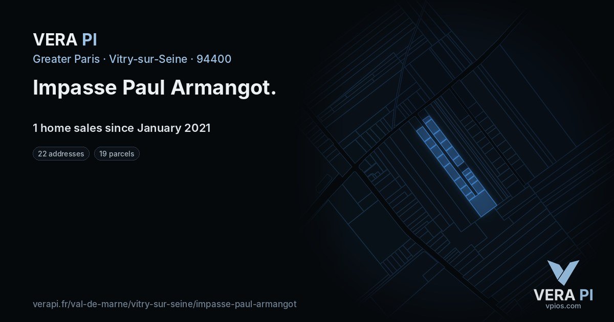 Impasse Paul Armangot, Vitry-sur-Seine at night – every parcel coloured by the prices around it, the street's own parcels lit