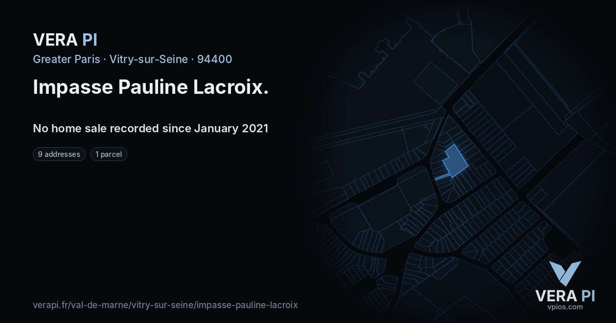 Impasse Pauline Lacroix, Vitry-sur-Seine at night – every parcel coloured by the prices around it, the street's own parcels lit