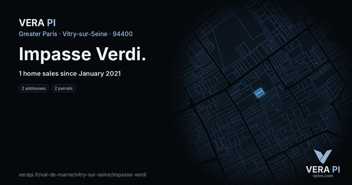 Impasse Verdi, Vitry-sur-Seine at night – every parcel coloured by the prices around it, the street's own parcels lit