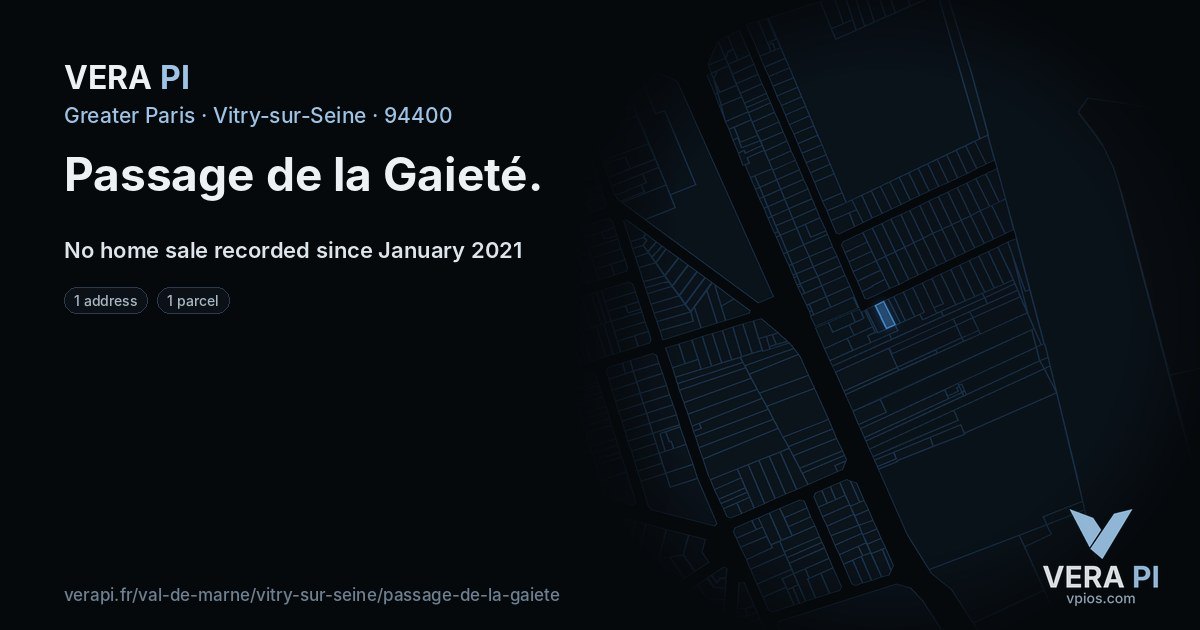 Passage de la Gaieté, Vitry-sur-Seine at night – every parcel coloured by the prices around it, the street's own parcels lit