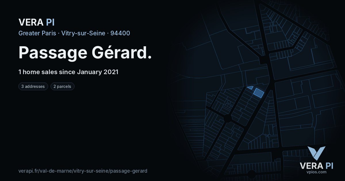 Passage Gérard, Vitry-sur-Seine at night – every parcel coloured by the prices around it, the street's own parcels lit