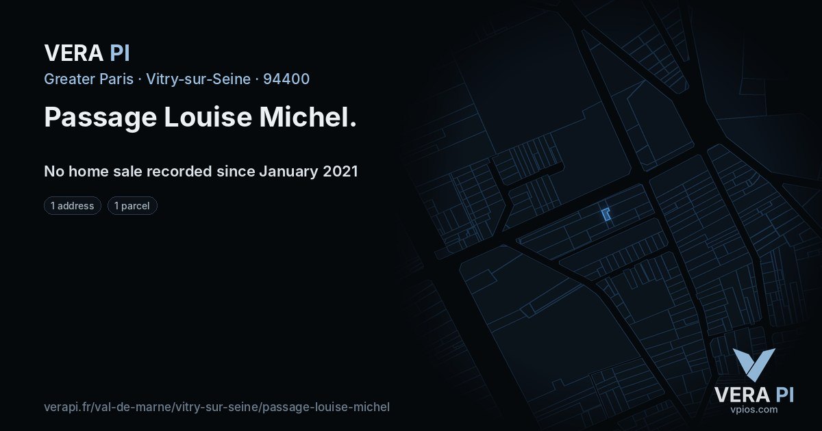 Passage Louise Michel, Vitry-sur-Seine at night – every parcel coloured by the prices around it, the street's own parcels lit