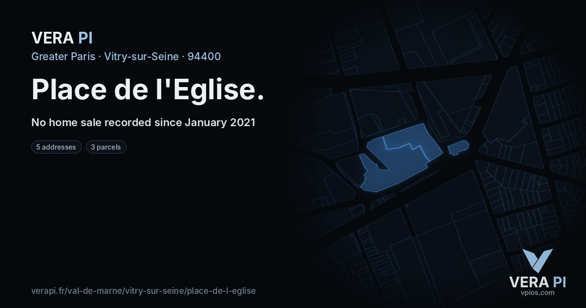 Place de l'Eglise, Vitry-sur-Seine at night – every parcel coloured by the prices around it, the street's own parcels lit
