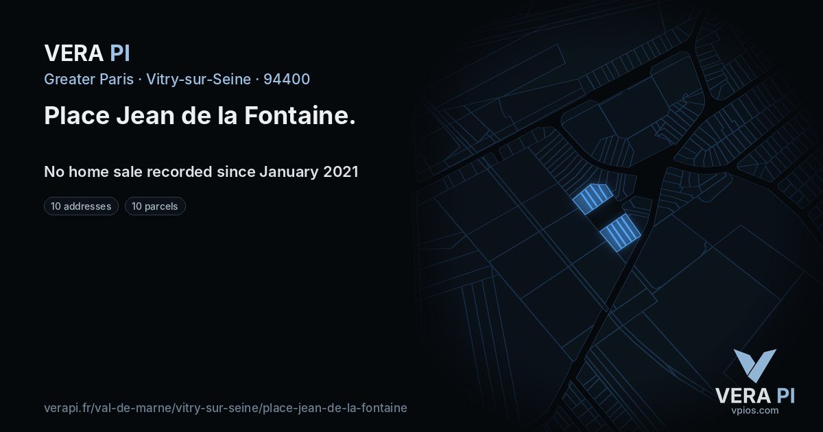 Place Jean de la Fontaine, Vitry-sur-Seine at night – every parcel coloured by the prices around it, the street's own parcels lit