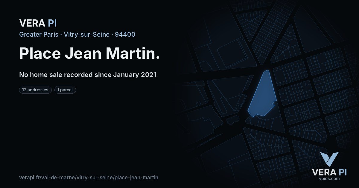 Place Jean Martin, Vitry-sur-Seine at night – every parcel coloured by the prices around it, the street's own parcels lit