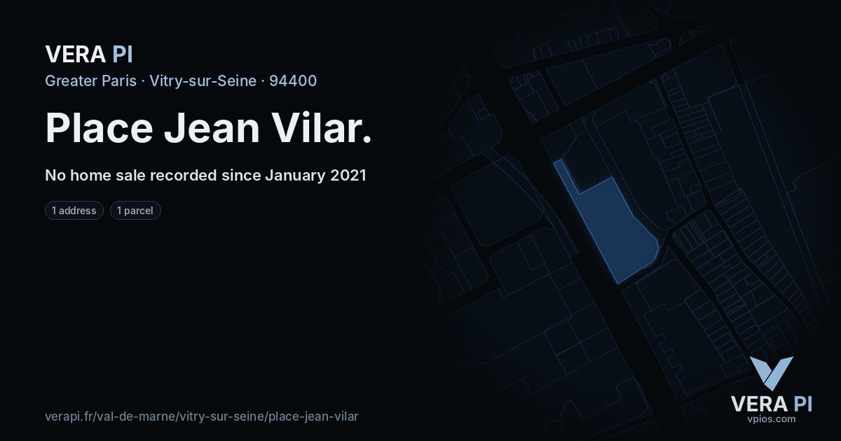 Place Jean Vilar, Vitry-sur-Seine at night – every parcel coloured by the prices around it, the street's own parcels lit