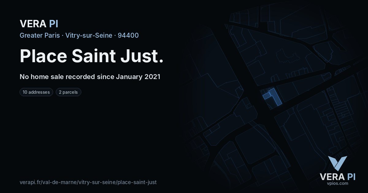 Place Saint Just, Vitry-sur-Seine at night – every parcel coloured by the prices around it, the street's own parcels lit