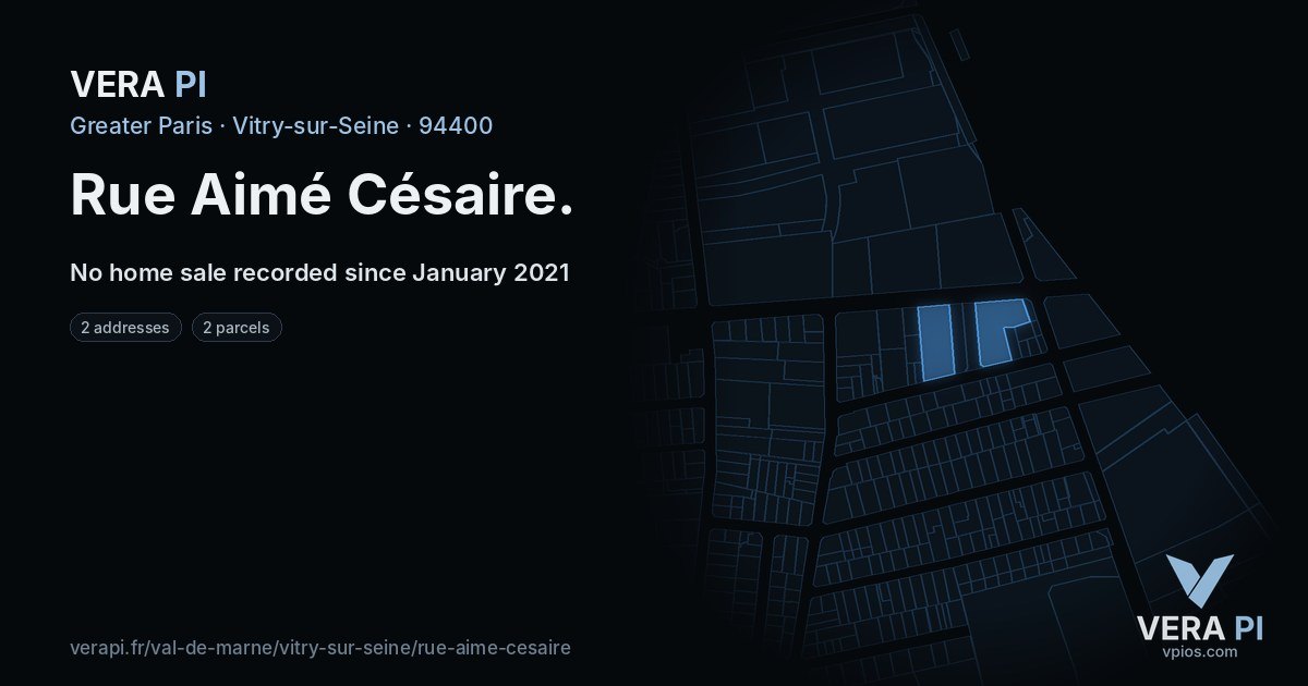 Rue Aimé Césaire, Vitry-sur-Seine at night – every parcel coloured by the prices around it, the street's own parcels lit